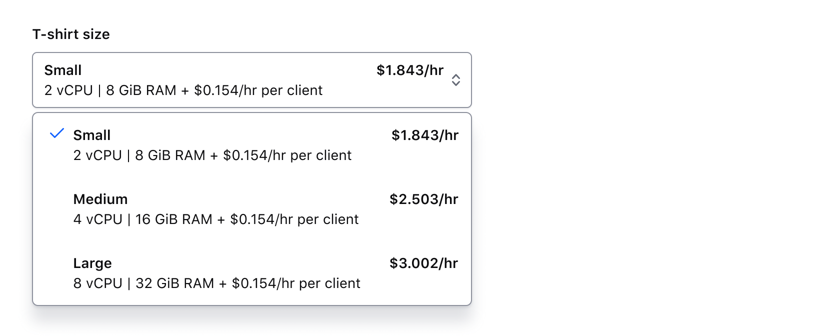 Single selection example with list open